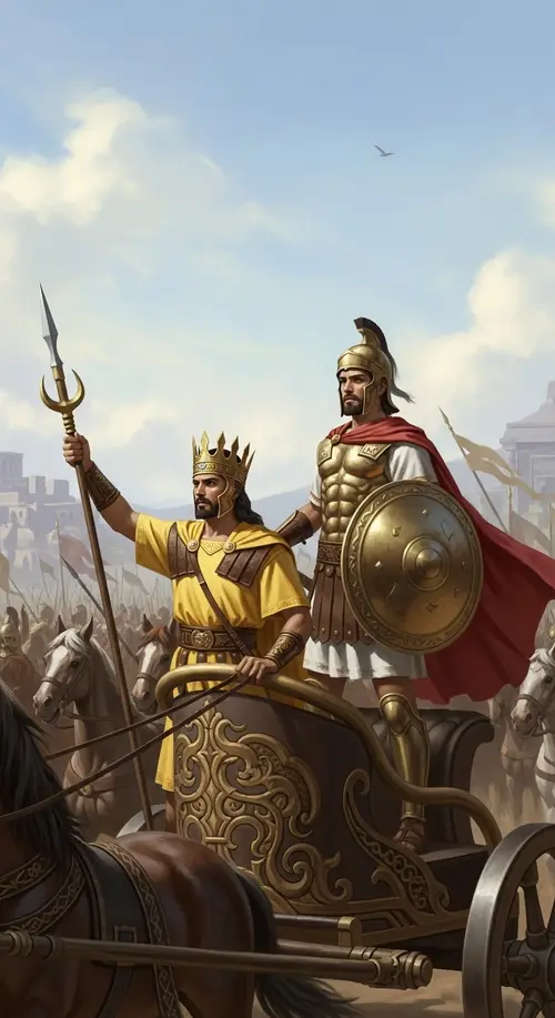 Captivating Realistic Illustration of Lord Krishna and Arjun in Mahabharat Battle