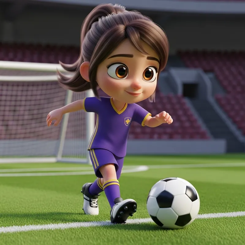 Adorable Young Caucasian Girl 3D Animation Soccer Scene | Pixar Style