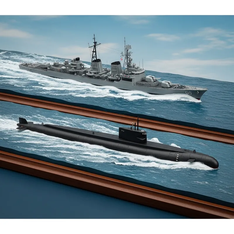 War Destroyer vs Submarine Trophy | Intricate Miniature Masterpieces