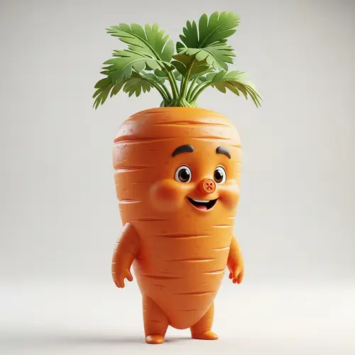 Mr. Carrot 3D Character: Vibrant Orange with Green Leaves