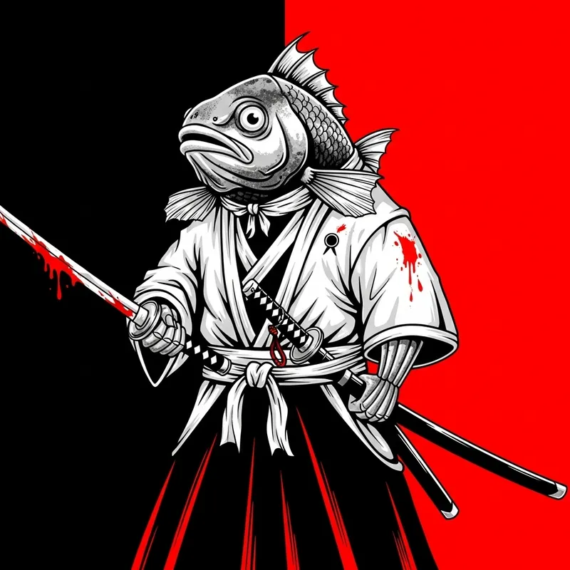 Ultimate Samurai Fish in Red, Black & White Masterpiece