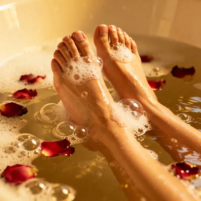 Luxurious Bubble Bath with Rose Petals