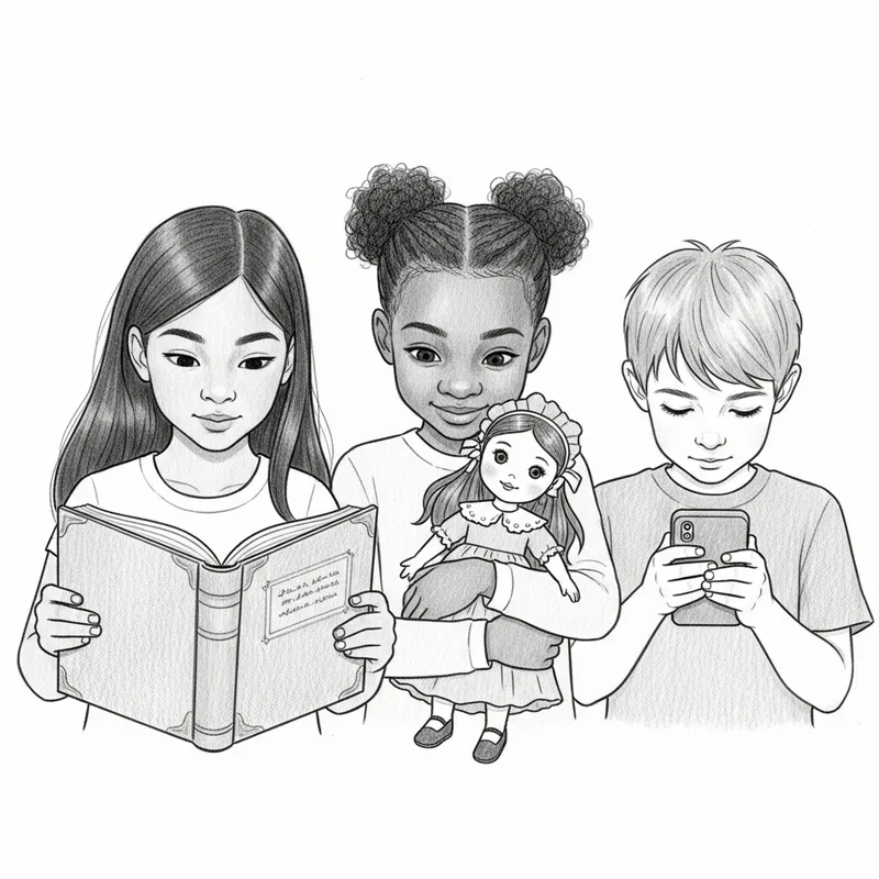 Charming Pencil Sketch of Kids Engrossed in Play