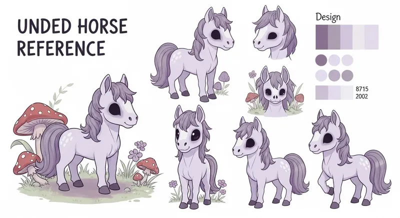 Cute Undead Lavender Horse Reference Sheet | Multiple Views