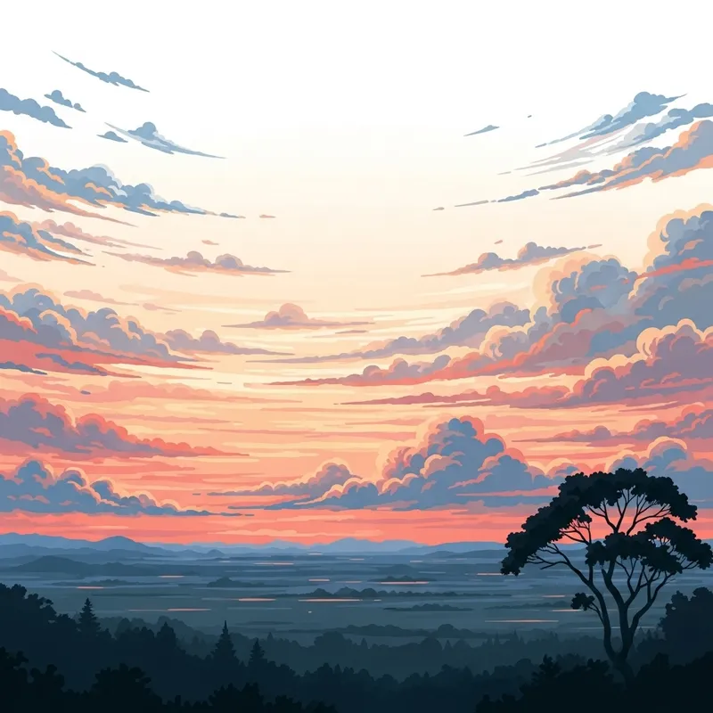 Tranquil Sunset Sky with Varied Cloud Forms Tranquil Sunset Sky with Varied Cloud Forms