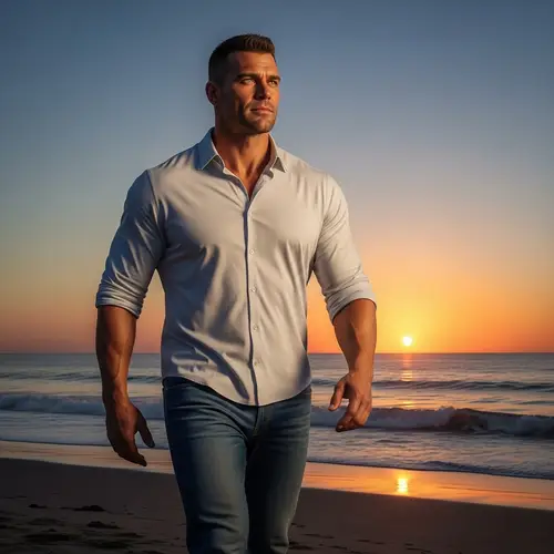 Man Walking along Ocean at Sunset | TV Character Lookalike