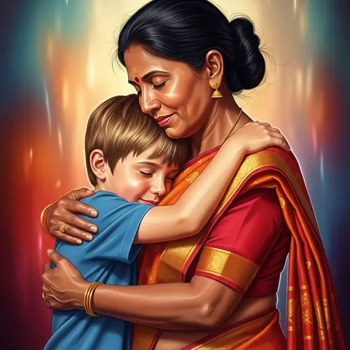 Surrealistic Family Portrait with Emotional Embrace