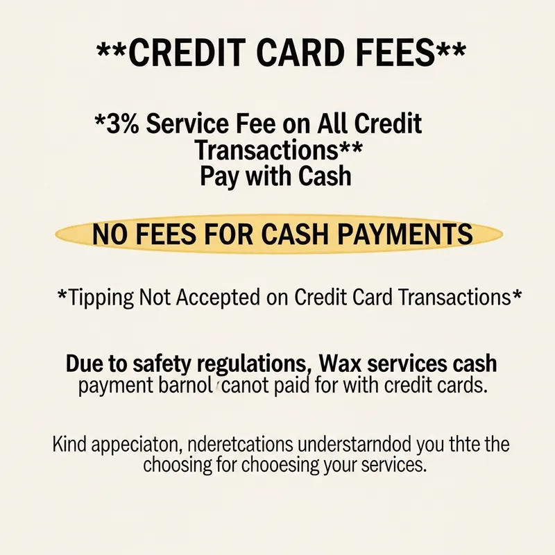 Credit Card Fees | Cash Payments Encouraged