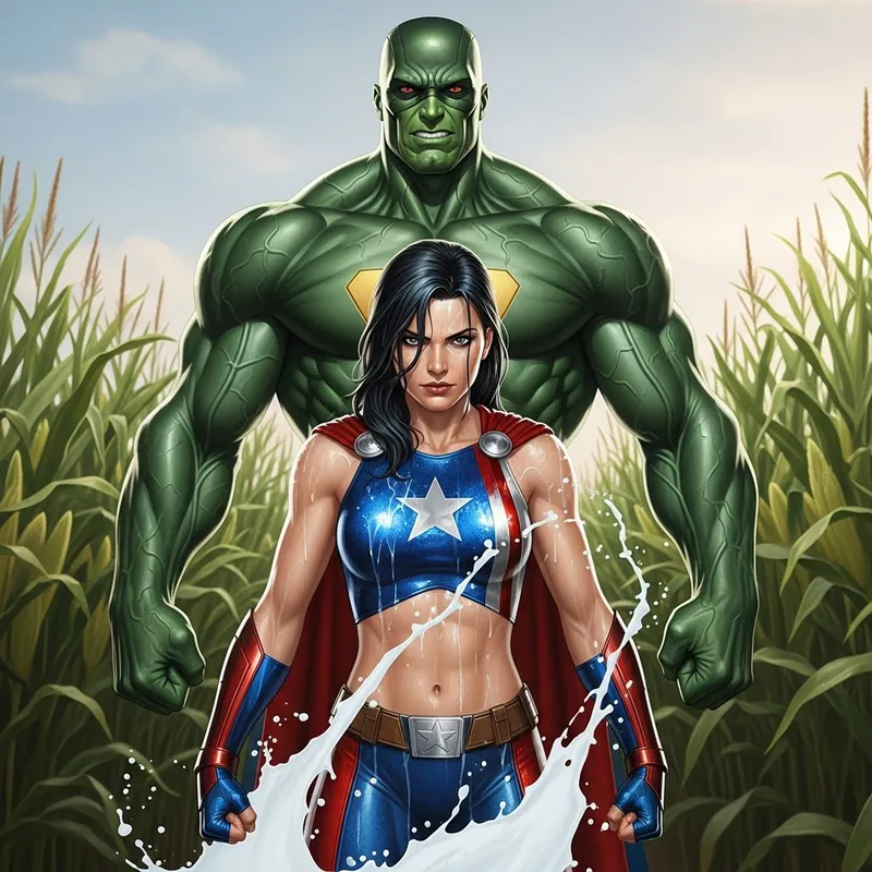 Powerful Hulk & Wonder Woman in Cornfield Scene