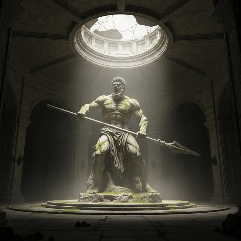 Majestic Barbarian Statue in Ancient Chamber