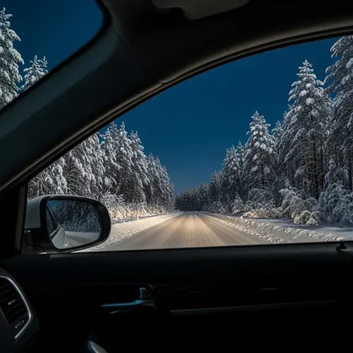 Winter Night Forest View | Serene Moonlit Car Ride
