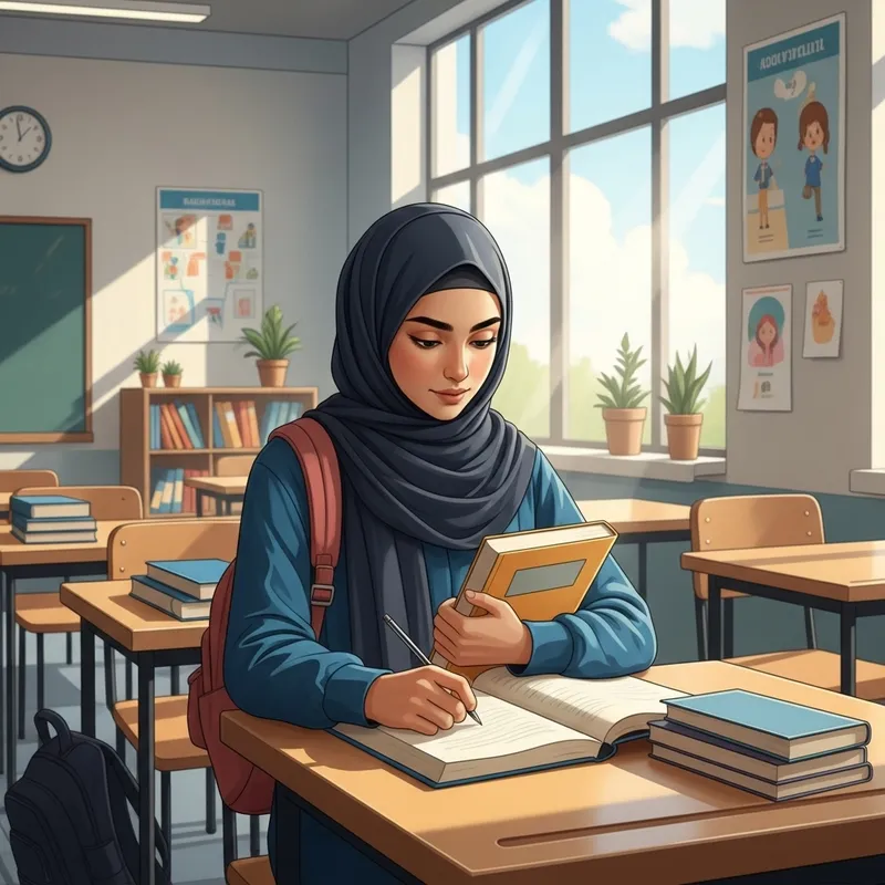 Beautiful Veiled Student at School