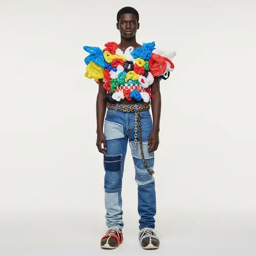 Sustainable Fashion: Youthful Black Male Model in Recycled Materials
