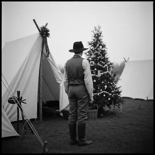 Vintage Christmas in Pioneer Camp Scene
