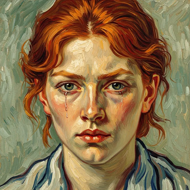 Emotionally Charged Portrait of a Red-Haired Woman | Impressionistic Style