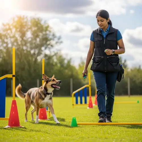 Positive Reinforcement Dog Training by South Asian Woman in Outdoor Setting