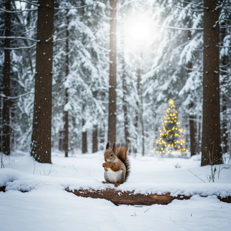 Adorable Christmas Squirrel in Winter Woodland Scene