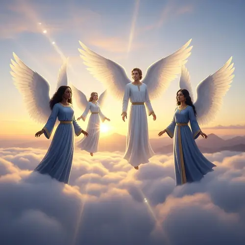Heavenly Angels: Serene Scene of Diverse Ethereal Beings