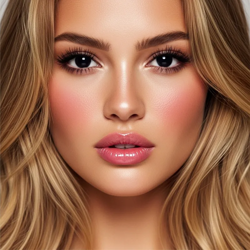 Radiant Blonde Woman with Natural Pouty Lips and Stunning Black Eyes