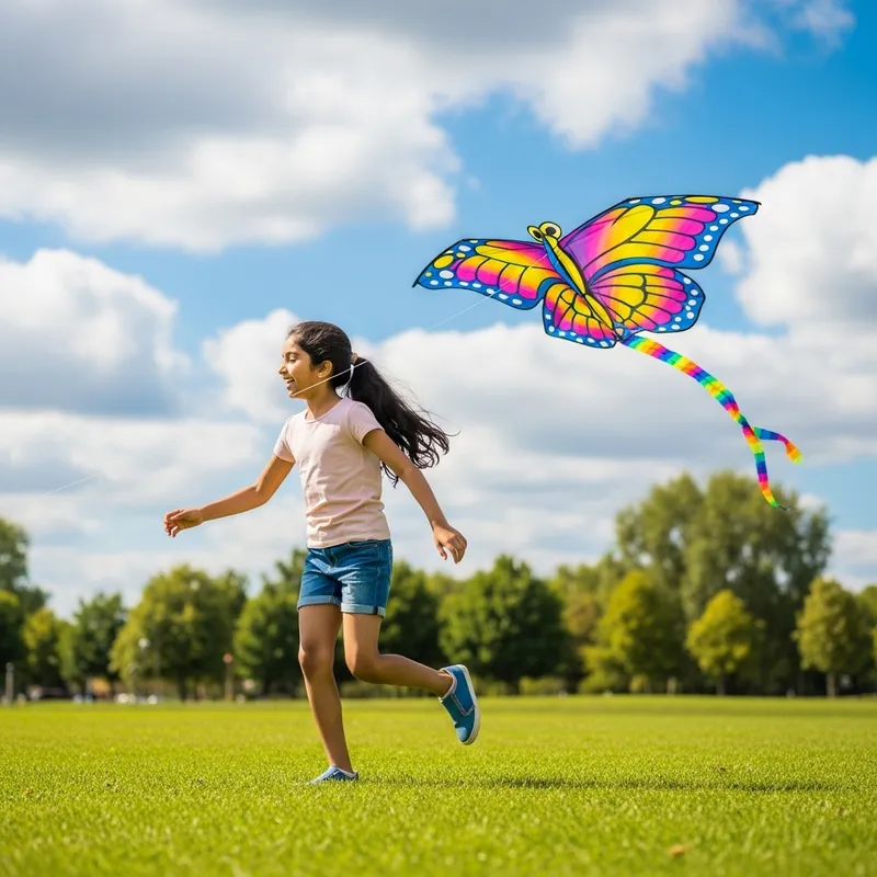 Happy South Asian Girl with Butterfly Kite in Park