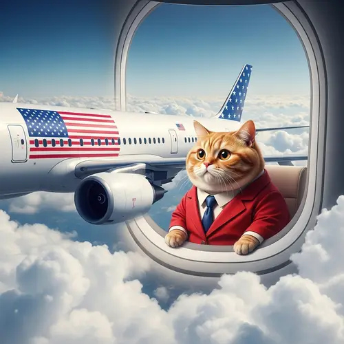 White Airplane with American Flag Soaring Through Clouds