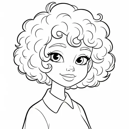 Girl with Short Curly Hair | Line Drawing for Coloring Page