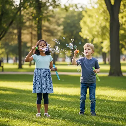 Diverse Kids Blowing Soap Bubbles in Park | Fun Outdoor Activity