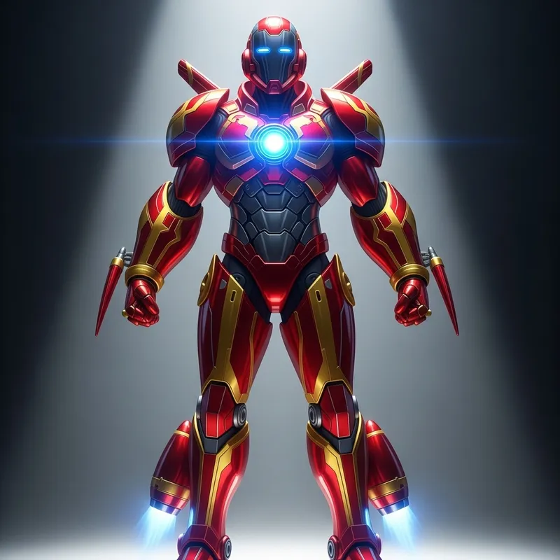 Futuristic Iron Man Robotic Suit - Red and Gold with Thrusters