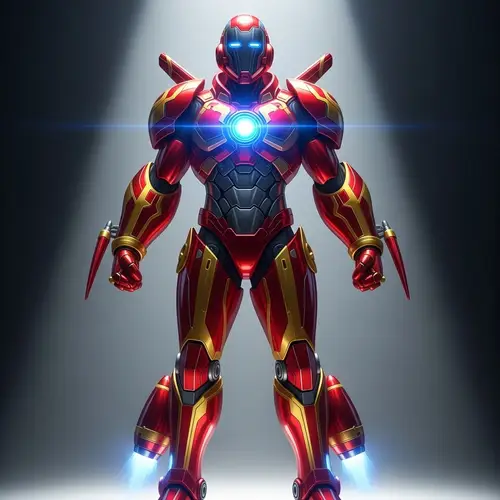 Futuristic Iron Man Robotic Suit - Red and Gold with Thrusters