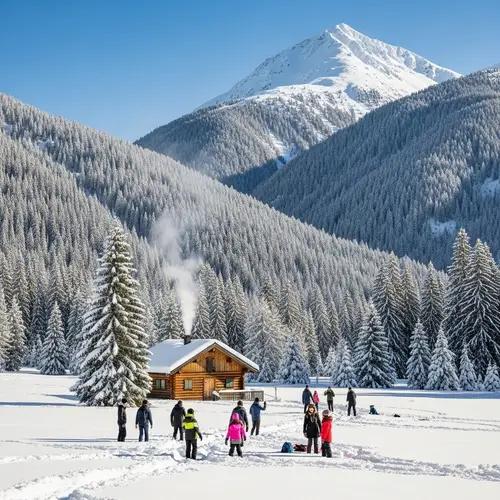 Picturesque Winter Scene | Cozy Cabin & Snowy Mountains
