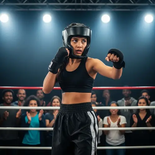 Athletic South Asian Girl in Boxing Ring: Preparing for Match