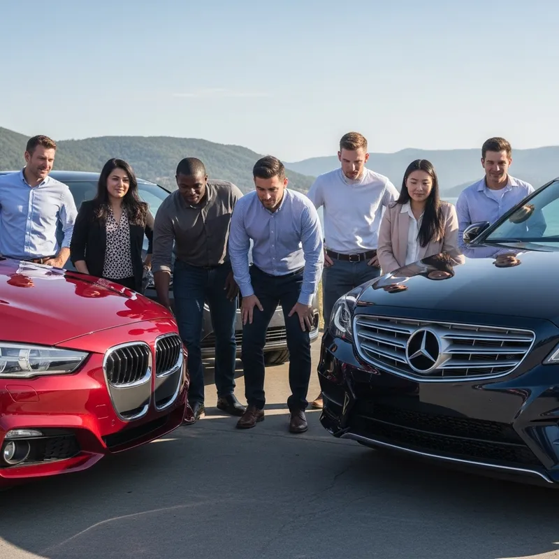 Diverse Group Admiring Cars - Seven Individuals Together Diverse Group Admiring Cars - Seven Individuals Together