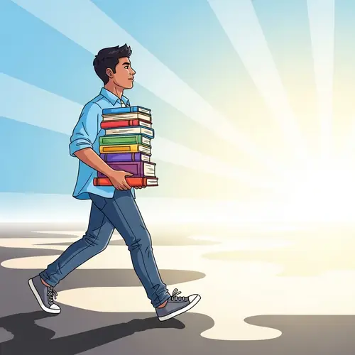 Bright Future Awaits: Hispanic Student Carrying Books Towards Horizon