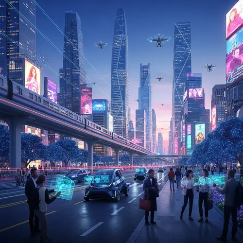 Futuristic Cityscape: Neon Lights, Skyscrapers, Maglev Trains