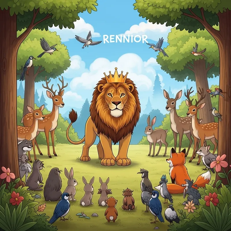 Majestic Lion Reuniting with Forest Animals