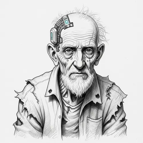 Sci-Fi Elderly Man with Cyber Implant Sketch 2500