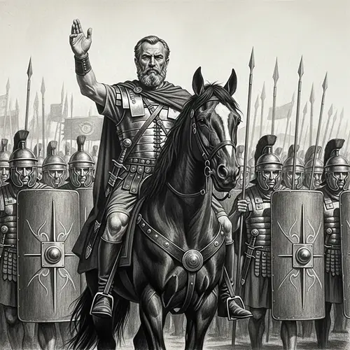 Charcoal Painting of Historical Figure Leading Roman Army
