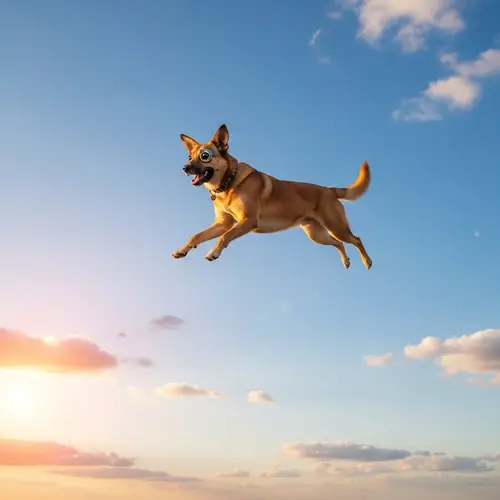 Flying Dog in Clear Sky | Unique Scene