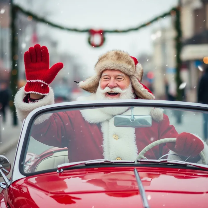 Jolly Santa Driving Car Waving Goodbye Jolly Santa Driving Car Waving Goodbye