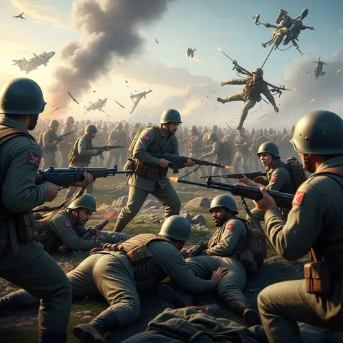 Surreal & Chaotic Battlefield: Internal Conflict Amid Armies