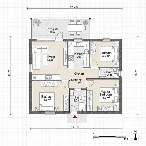 Detailed Architectural Layout of a 150 sqm Residential House