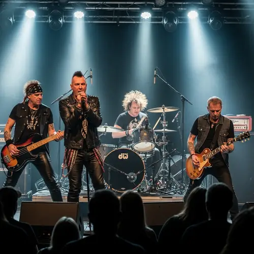 Rock Band Concert Performance by Nikki Sixx, Vince Neil, Tommy Lee, Mick Mars