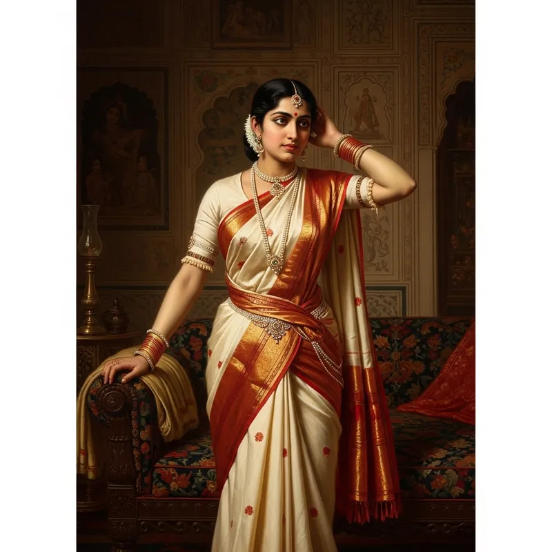 Indian Woman in Vibrant Saree | Raja Ravi Varma Inspired Artwork