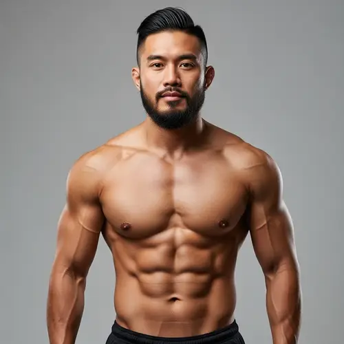 Muscular Man with Undercut Hairstyle & Beard from South-East Asia