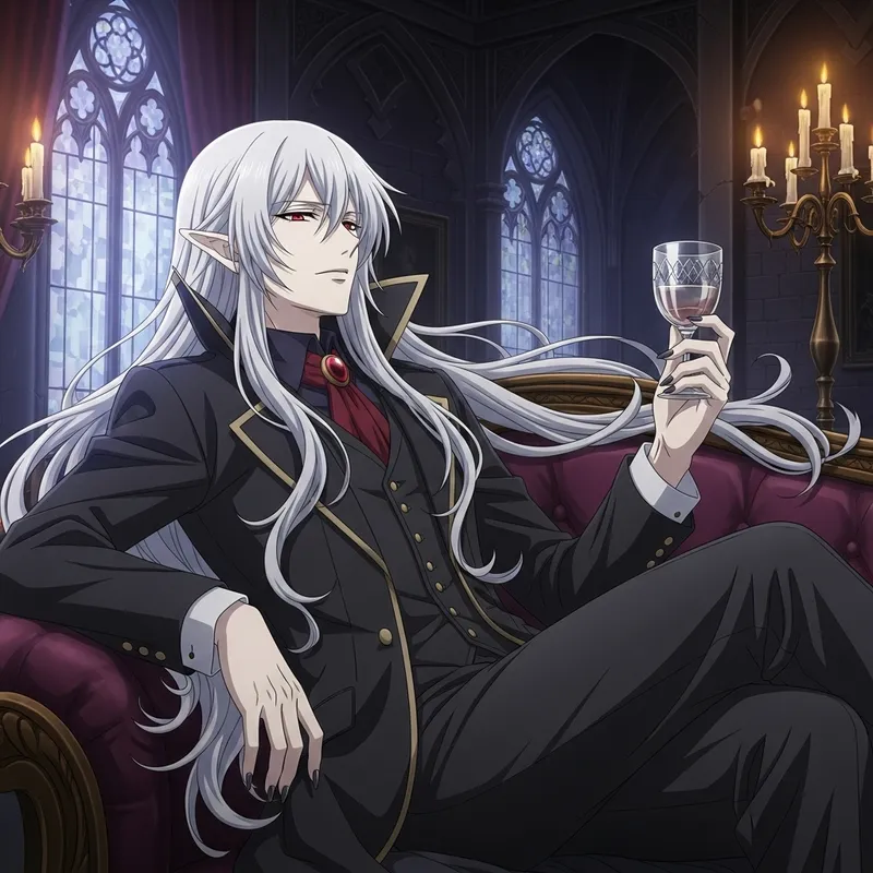 Enchanting Albino Vampire Anime Character with Long Hair
