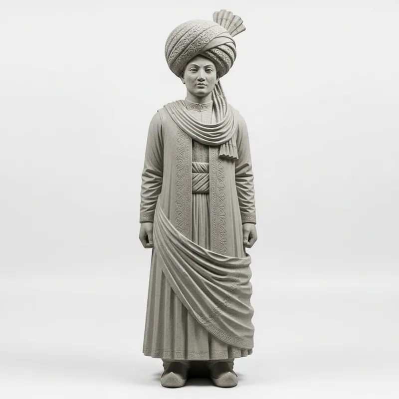 Detailed Stone Statue of Afghan Person on White Background