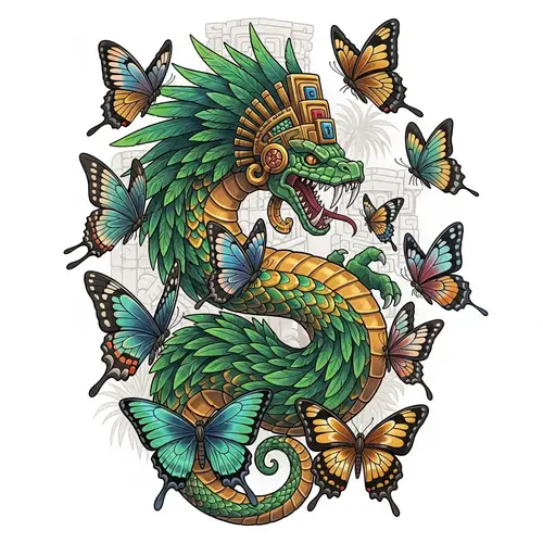 Kukulkan Tattoo Design with Butterflies | Mythology Inspired Ink