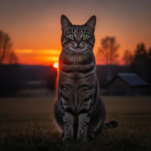 Majestic Domestic Cat: Stunning Image of a Cat in Autumn Sunset