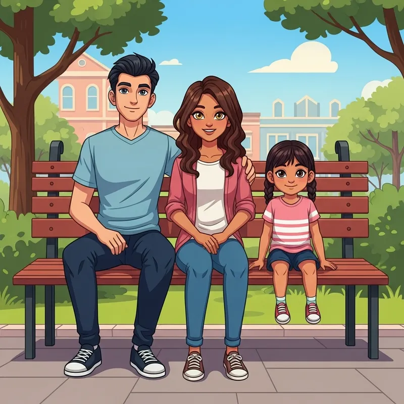 Cartoon Siblings Enjoying a Peaceful Park Afternoon