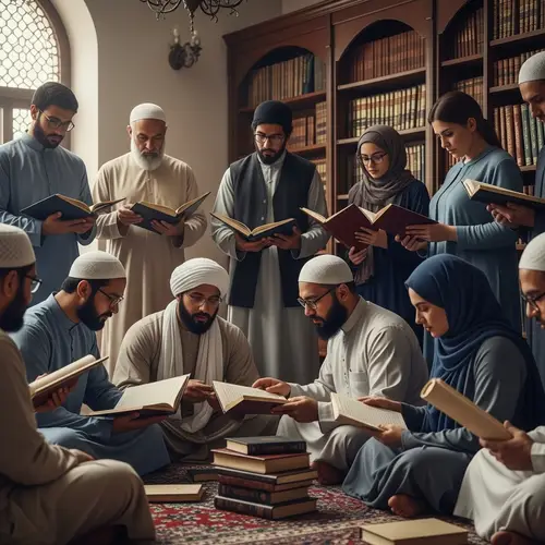 Diverse Muslim Scholars in Rich Islamic Library - Discussion